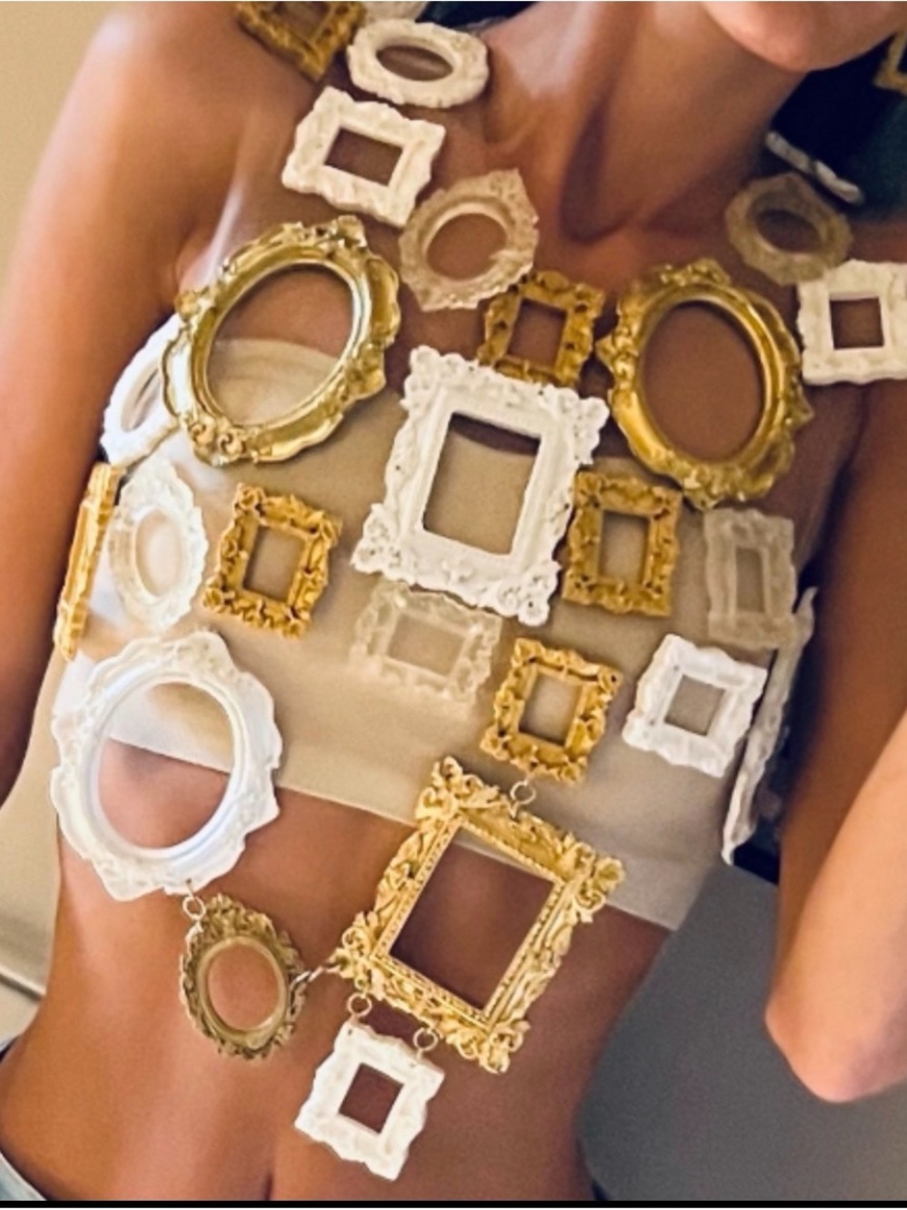 Gold & White Frame Statement Necklace Top - Women Jewelry